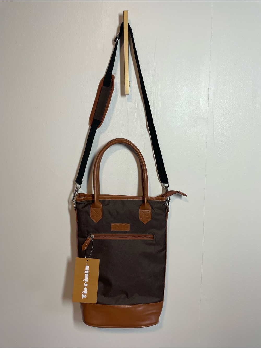 Brown Canvas Insulated Tote with Tan Leather Trim and Brown Canvas